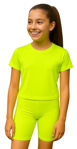 PopCouture Girls Premium Activewear Gymnastics Sports Cycling Shorts Neon Green 13-14 Years