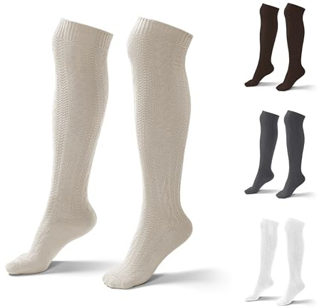 Atforna Chaussettes longues pour homme et femme - Longueur genou - En coton - Pour fête de la bière et autres célébrations - Taille 35 à 50, beige, 35-38