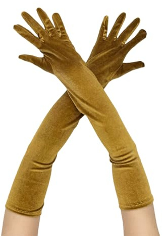 WANYI Long 1 Pair Gloves Women's Elegant Bridal Gloves Velvet Thickening Evening Gloves 1920s Retro Gloves 53 cm for Prom Wedding Opera, Camel, 53cm