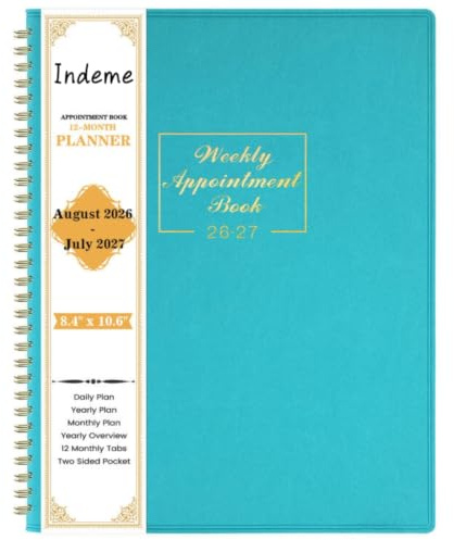 Indeme Appointment Diary 2026-2027, in 15 Minutes with Times, A4 | Aug. 2026 to Jul. 2027, Weekly & Monthly Schedule Organizer for Personal and Professional Use, 21.8 x 29 cm - Green