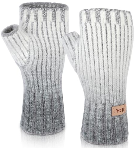 MCTi Winter Gloves for Women, Fingerless Mittens Knitted, Typing Gloves with Long Wrist Cuff, Warm for Cold Weather