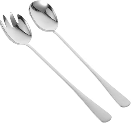 HIAKDOFT Cucharas y Tenedores de Servir de Acero Inoxidable con Mango Utensilios Resistentes para Buffet Restaurante y Hogar Aptos para Sopa y Ensalada