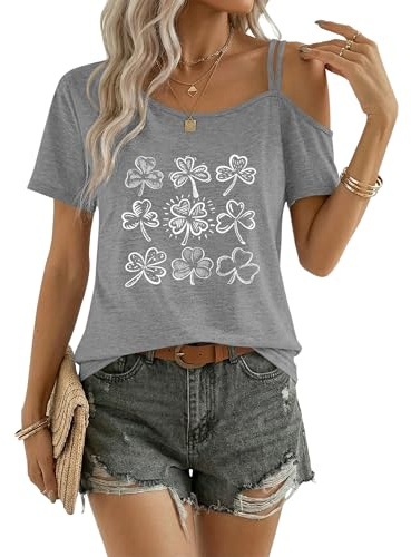 PLMOKEN Womens Summer Tops Off Shoulder Slash Neck Short Sleeve T-Shirt