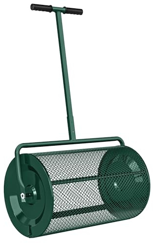 Esparcidor de abono Outsunny, esparcidor de turba de 24 con Mango en Forma de T Ajustable en Altura y Cesta de Malla metálica, esparcidor de jardín para sembrar, esparcir estiércol, Verde.