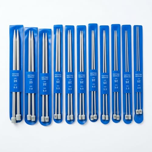 CleaZeny 22Pcs Premium Aluminium Knitting Needles Set, 2-8mm，25cm