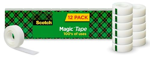 Scotch Magic Tape, Invisible, Home Office Supplies and Back to School Supplies for College and Classrooms, 12 Rolls