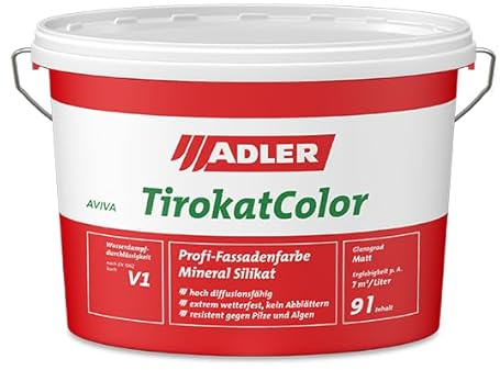 ADLER AVIVA Tirokat-Color - 1 Liter - B 01/4 Creme - Wetterbeständige, mineralische Fassadenfarbe auf Wasserbasis. Hochwertige Silikatfarbe für außen