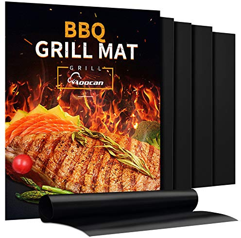 AOOCAN Grill Mat - Set of 5 Heavy Duty Grill Mats Non Stick, BBQ Outdoor Grill & Baking Mats - Reusable, Easy to Clean Barbecue Grilling Accessories - Work on Gas Charcoal Electric - Extended Warranty