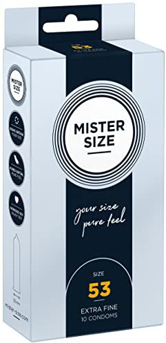 MISTER SIZE Préservatifs Ultra fins (Très Fins et Extra Lubrifiés) / Préservatifs Hommes Fins à Votre Taille 53 mm, Paquet de 10, Préservatifs Hommes Entièrement en Latex de Caoutchouc Naturel
