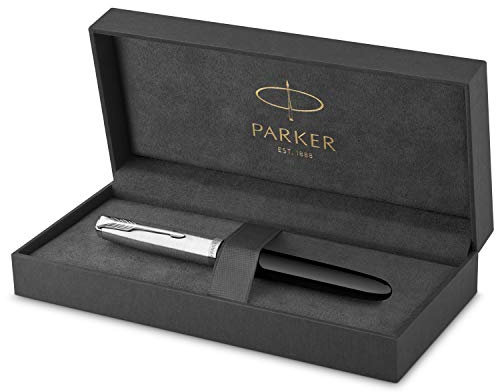 Parker 51 Fountain Pen | Black Barrel with Chrome Trim | Fine Nib with Black Ink Cartridge | Gift Box