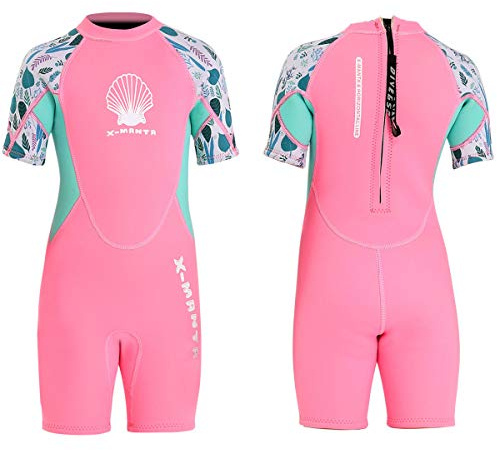 Kids Wetsuit Shorty Suits Girls 2.5mm Neoprene Swimsuit UV Protection Keep Warm Short Sleeve Wetsuits for Swimming Diving Scuba XXL Size