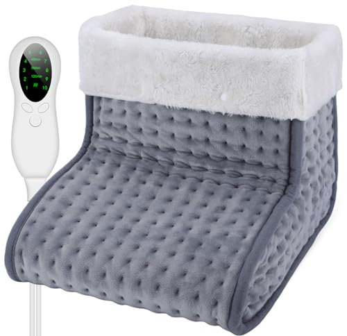 DEWEL Elektrischer Fußwärmer,Fusswärmer Schnelle Erwärmung | Fußwärmer mit 10 Temperaturstufen | Abschaltautomatik und Überhitzungsschutz,Fußheizung mit Innenfutter Waschbarem,Dunkelgrau