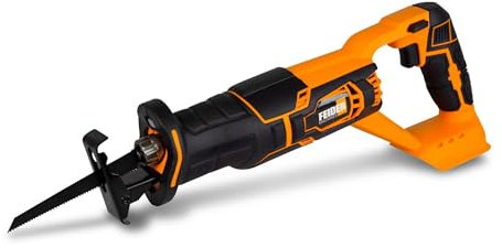 FEIDER Scie sabre sans fil 20V, coupe 80mm bois, 10mm acier, 26mm course, poignée soft grip, sans batterie ni chargeur, idéale pour rénovation et élagage FSSAB20V-B