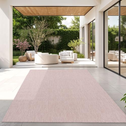 TT Home Teppich Für Outdoor Wetterfest Küchenteppich Balkon Terrasse Unifarbenes Design Modern, Farbe: Rosa, Größe:120x160 cm