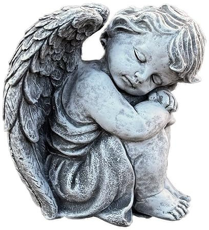 stoneandstyle Steinfigur Engel sitzend groß Steinguss frostfest ca. 6,7 kg