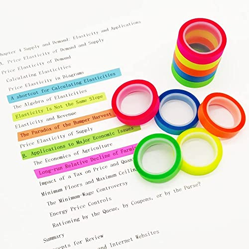 10 Rolls Highlighter Tape,Transparent Marking Sticker Fluorescent Colored Sticky Notes Tape Index Stickers Label Sticker Tape Removable Tags for Students Teachers Reading Taking Notes (6mm x 5m)