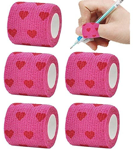 5 Paquets/Ensemble de Bandages cohésifs Auto-adhérents, Ruban de Premiers Secours imprimé Coeur, Ruban Auto-adhésif élastique, athlétique, Ruban d'enveloppement de Sport, Enveloppement de Bandage