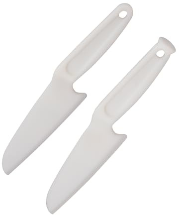 Anreak 2 PCS Nylon Knife Safe for Kids, Professional Lettuce Knife for Real Cooking, Heat-resistant Plastic Knife for Nonstick Pans, Best as Cake Knife etc. (2-Comb-White)