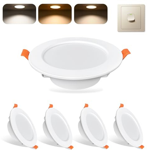 Sweier 5 W ultratunna LED infällda taklampor – väggbrytare kontrollerad 3 färgtemperaturer (6 000 K/3 000 K/4 000 K) IP44 badrum downlights – 480 LM takstrålkastare – enkel installation 70 – 85 mm