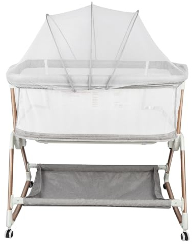 Barnsäng, höjdjusterbart och lutande paraply, babysäng med avtagbar madrass, Codododo-babysäng för spädbarn från 0–36 månader, vikbar, mobil spjälsäng, 4 hjul