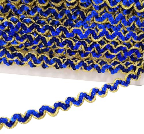 Ribete de lentejuelas con purpurina, ribete de cinta de lentejuelas azul real, ribete trenzado de lentejuelas onduladas, cinta de paillette para manualidades, decoración de costura, 7 mm x 13 m
