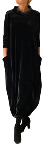 Maxi abiti in velluto da donna UK tinta unita abito da festa a maniche lunghe elegante scollo rotondo abiti da cocktail da donna abiti lunghi larghi abito a tunica taglie forti abiti casual con tasche