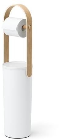 Umbra Bellwood Toilet Paper Holder, with Storage, 3 Rolls, White/Natural | Fluted glass border catches light, metal easel back, standard photo sizes, dresser shelf or desk display