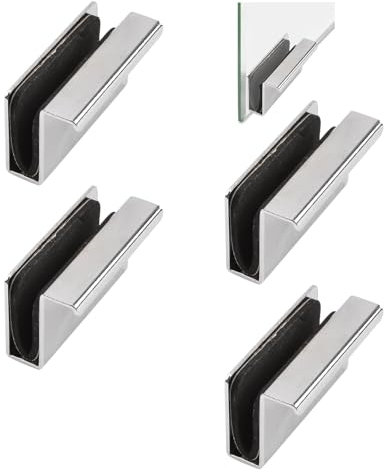 4-Pack Non Magnetic Latch Clamp Pull Silver Adhesive Glass Cabinet Handles | No-Drill Pull Handles for 5-6mm Glass Doors | Heavy-Duty Sticky Back Handles for Kitchen, Wardrobe & Display Cabinets