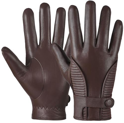 GSG SINCE 1998 Guantes para Hombre | Piel de Oveja Sin Cromo, Compatibles con Pantalla Táctil, Guantes de Invierno para Conducir con Forro de Cachemira