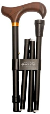 MAS QUE AYUDAS – Bastón para Mayores y Adultos Smart, Plegable y Portátil, Altura Ajustable 84-94 cm, Puño de Madera, Bastón para Caminar y Pasear, 320 g, Negro