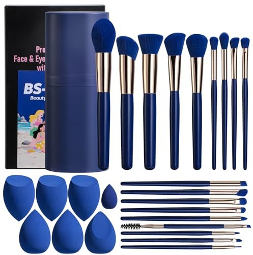 BS-MALL 18 Pcs Makeup Brushes Set With 7 Beauty Blender Sponges - Perfect For Travel & Daily Use - Includes Foundation Brush & Beauty Tools For Flawless Application