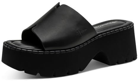 Tamaris Damen Pantoletten, Frauen Clogs, Pantoletten,beige,Lack,rot,rosa,atmungs-aktiv,bequem,bequemlichkeit,breit,breite,Black Leather,39 EU