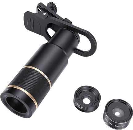 YUEHISY Telefonkameraobjektivsats, 4 i 1 Set med 22X Telefoto, 198° Fisheye, 0,6X Vidvinkel, 15X Makroobjektiv, Universal för Android-smarttelefoner