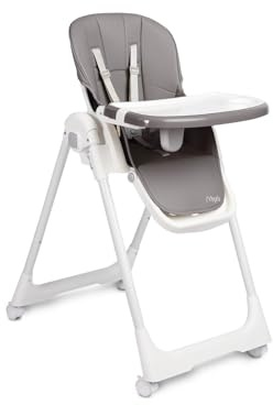 TOYZ Trona para Bebé Megalo - Trona Plegable - Trona Ajustable, Ligera y Cómoda para La Alimentación del Bebé con Tapizado en Piel Ecológica - De 3 Meses a 3 Años - Gris Oscuro