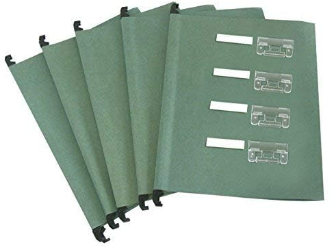 Cathedral Products A4 Green Manilla Suspension Files with Clip on Index Tabs and Inserts - Pack of 20