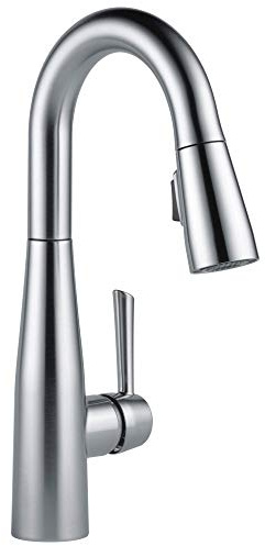 Delta Faucet Essa Bar Faucet Brushed Nickel, Bar Sink Faucet Single Hole, Wet Bar Faucets with Pull Down Sprayer, Prep Sink Faucet, Faucet for Bar Sink, Arctic Stainless 9913-AR-DST