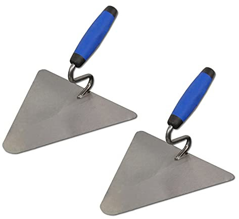 DEWEPRO® Lot de 2 truelles de maçon berlinoises - Truelle triangulaire avec col en S - 220 x 215 mm - Lame en acier - Forme berlinoise avec col de cygne et poignée bimatière