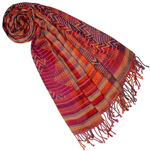 Lorenzo Cana Pashmina sjal 70 x 180 cm bomull damhalsduk ull stola flerfärgad färgglad naturfiber halsduk naturfiber märkeshalsduk fransar vävda