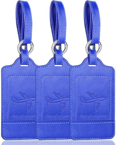 Teskyer Luggage Tags, 3 Pack Premium PU Leather Luggage Tags Privacy Protection Travel Bag Labels Suitcase Tags