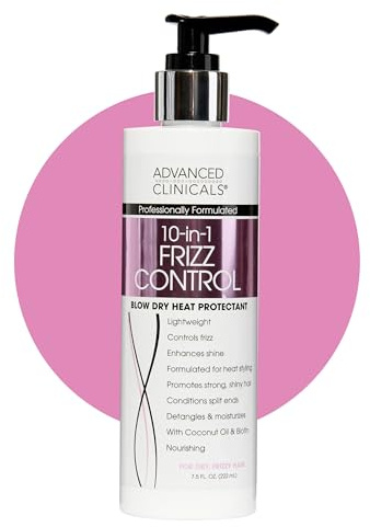 Advanced Clinicals 10-in-1 Anti-Frizz Hydrating Heat Protectant Hair Cream Coconut & Bamboo Strengthen, Detangle & Smooth Dry, Damaged Hair DEA, Paraben, Sulfate-Free, Color Safe, 7.5 Fl Oz