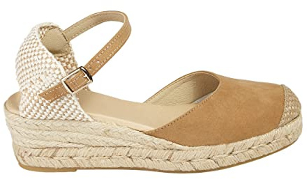Espadrillas Donna Zeppa 5 cm in Camoscio - Sandali Chiusi Made in Spain con Cinturino - Scarpe Estive Comode in Juta e Suola in Gomma Antiscivolo