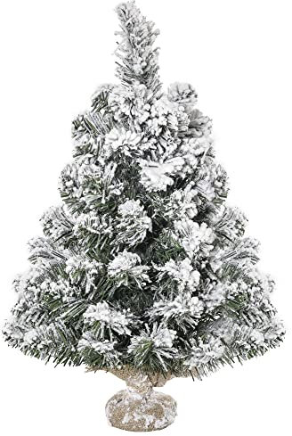 HOMCOM Árbol de Navidad Artificial 60 cm con 67 Ramas Ignífugas y Base de Cemento Decoración Navideña para Mesa Escritorio Oficina Ø32x60 cm Verde y Blanco