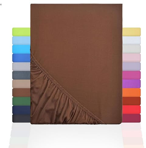 NatureMark Basic Boxspringbett & Wasserbett Spannbettlaken 200 x 220 cm - 40 cm Steghöhe - 200x220cm Spannbetttuch - 100% Baumwolle, Schoko braun