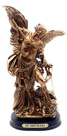 Rustix St Michael San Miguel ärkeängel staty besegrande satan harts skulptur (brons, 20 cm)