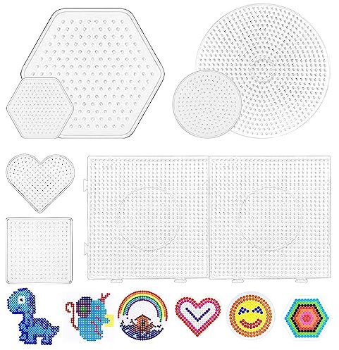 KERANEET 8 Stücke Bügelperlen Vorlagen Transparente Stiftplatte Unzerbrechlich Stiftplatten in Vielen Formen Leicht zu Transportieren für Bügelperlen Vorlagen kreativer Bastelspaß