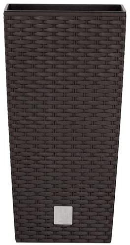 Pflanztopf aus Kunststoff H 42 cm inkl. Innentopf - wetterfest im stilvollen Rattan-Look - Pflanzsäule - Blumentopf - Blumenübertopf - Ø 22,5 cm/H 42,1 cm, Farbe Dunkelbraun