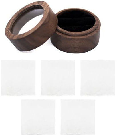HDGSAFD 1 caja para anillos y 5 paños de pulido, con ventana transparente, caja de anillos de madera, accesorios de boda, caja de almacenamiento de joyas