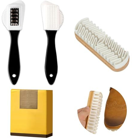 Suede Brush for Shoes - 2 4-Sided Brushes, 1 Eraser, Cleaner for Suede & Nubuck, Decontamination