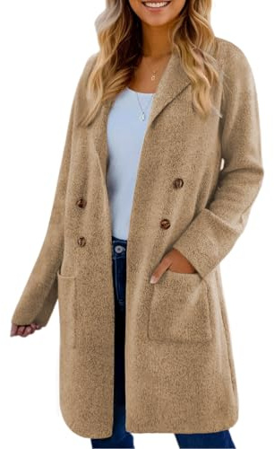 CiCiBird Women Fall Long Cardigan Sweater Trendy Knit Jacket Coat Dressy Blazer Coatigan Wheat L