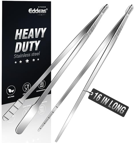 Eddeas Pinzette da cucina lunghe 40,6 cm, confezione da 2 pinze grandi per cucinare, resistenti al calore in acciaio inox resistenti al calore fino a 315,6 °C, lavabili in lavastoviglie